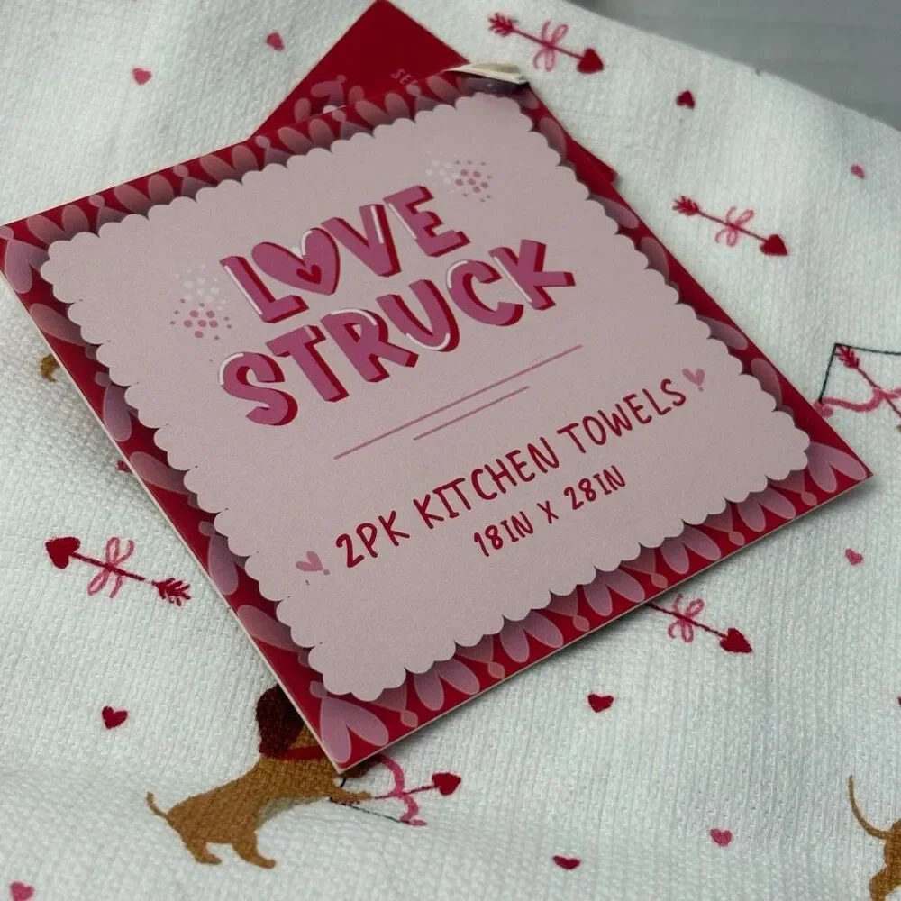 White Pink Red Dachshund Heart Kitchen Towels 2 Pack 100 Cotton Reversible Terry